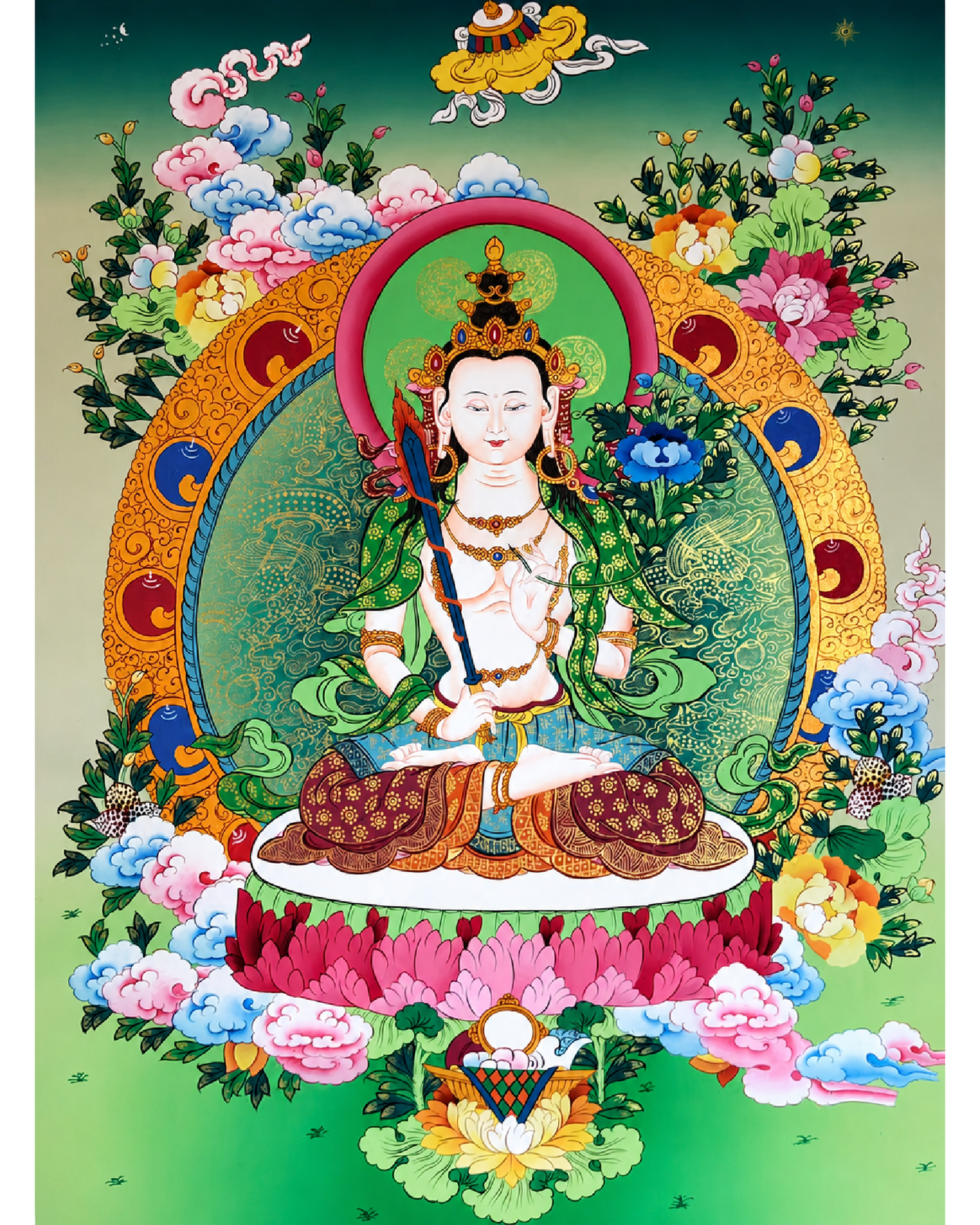 AURESTAR Akashagarbha Bodhisattva thangka painting with colorful Buddhist artwork.