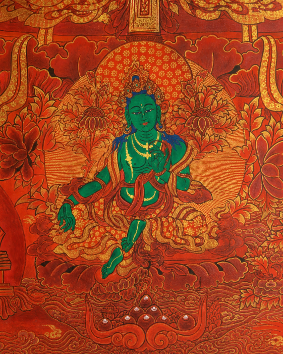 Green deity detail from the AURESTAR Chenrezig thangka artwork.