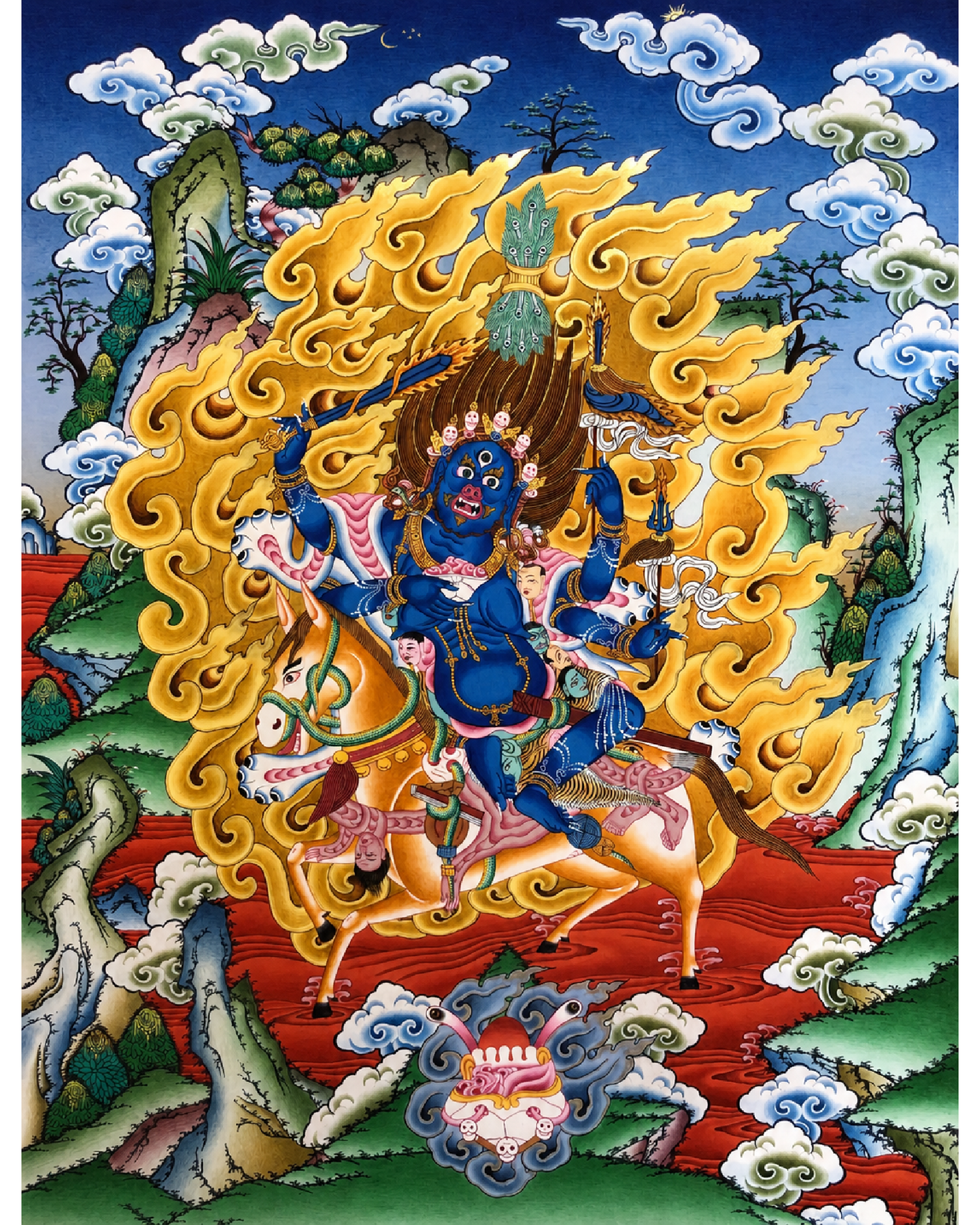 Full front view of AURESTAR Palden Lhamo Tibetan thangka wall art.