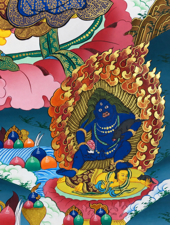 Blue wrathful deity detail from the Yellow Jambhala thangka artwork.